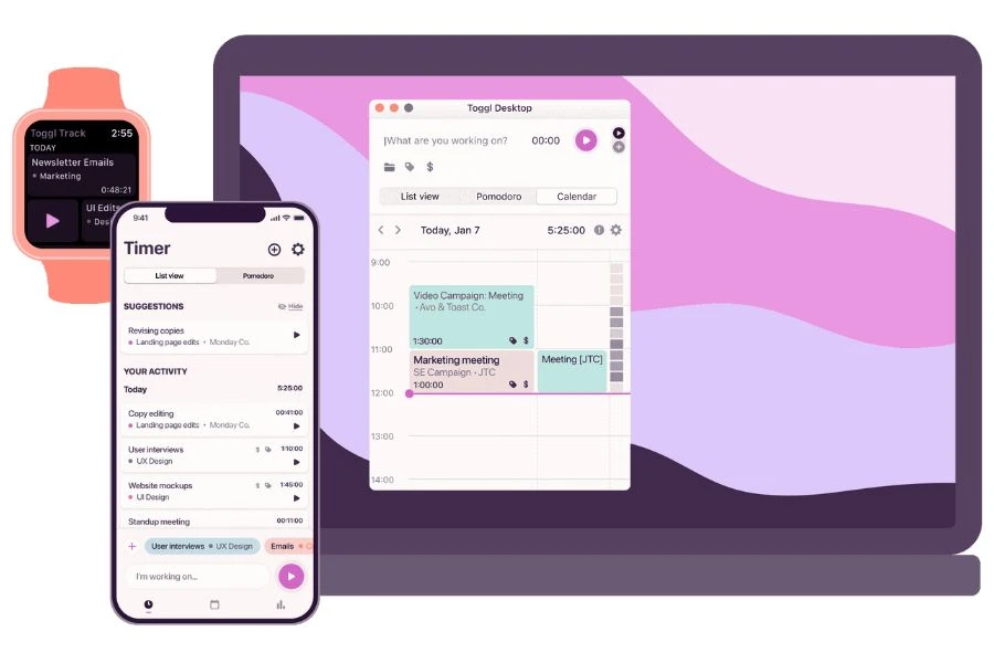 Top 7 Công Cụ Quản Lý Thời Gian Tăng Năng Suất Cao Nhất Miễn Phí Toggl Track Có Sẵn Trên App Store, CH Play, macOS và Apple Watch