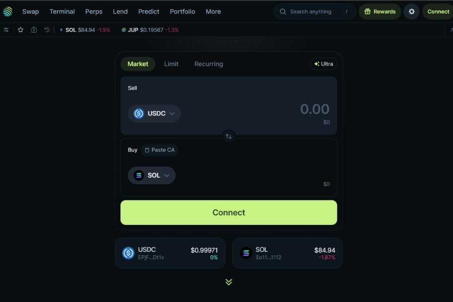 jupiter-giao-dien Giao diện Jupitervới tính năng swap token và tối ưu route giao dịch